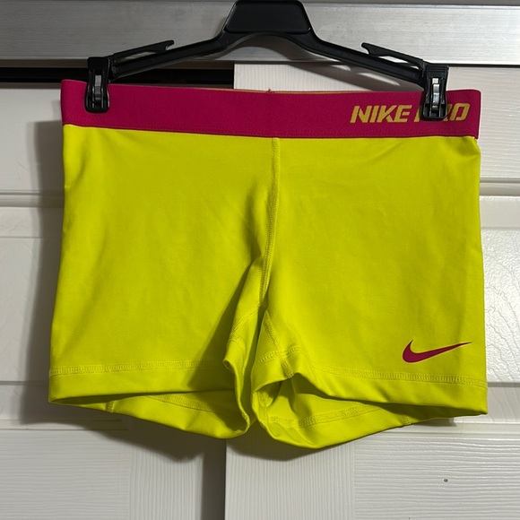 NIKE Pink and Yellow Pro Fitted Shorts - Picture 1 of 4
